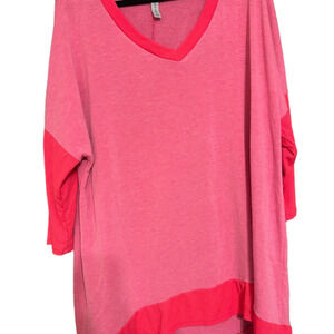 Honeyme Pink and Coral V-Neck Lightweight Sweatshirt
